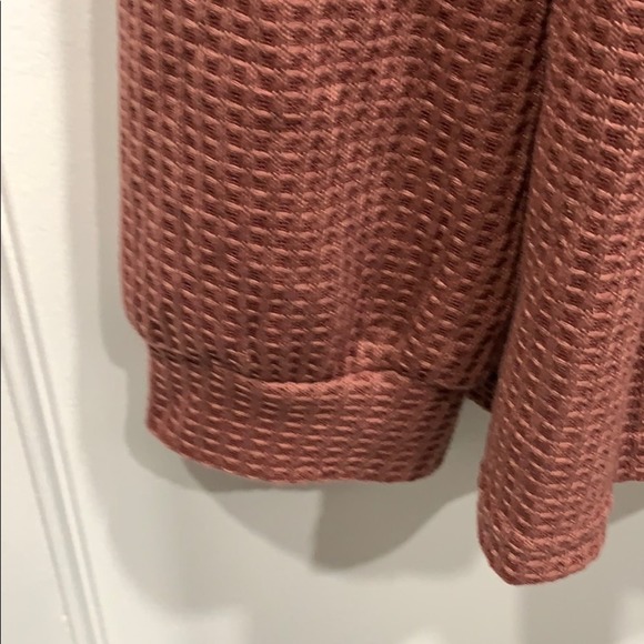 Dusty Rose Pink Waffle Knit Long Sleeve V-neck Top Pullover Popover - Picture 4 of 9